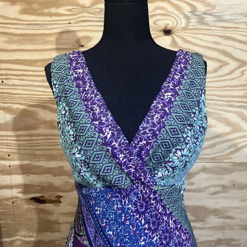 Dressbarn Y2K Babydoll Fairy Asymmetrical Dress Size 8 Sheer Patchwork Festival - Picture 4 of 16